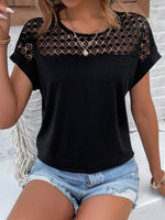 Lace Round Neck Short Sleeve T-Shirt - Ladyez