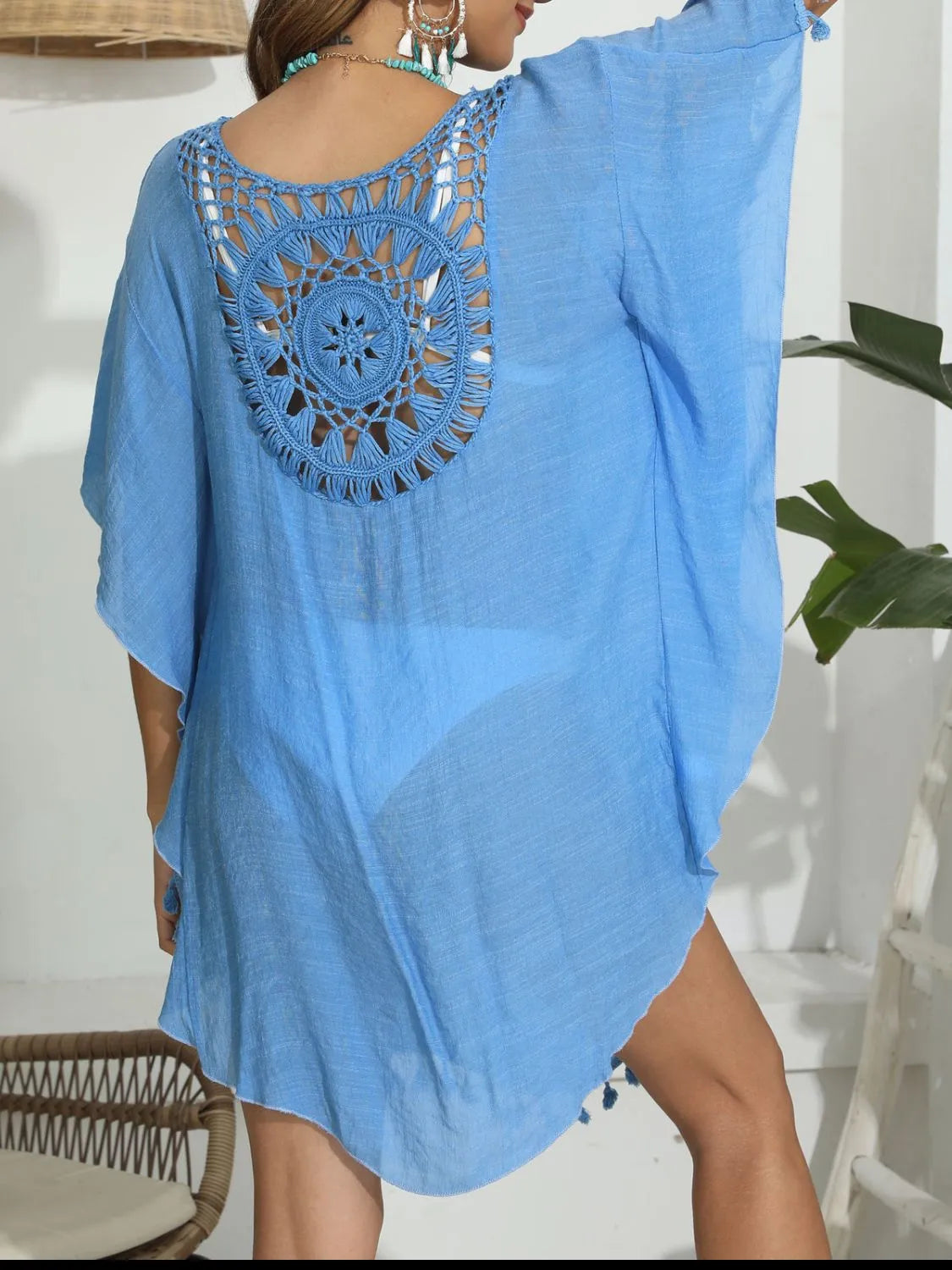 Tassel Crochet Round Neck Cover-Up - Ladyez