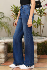 Double Button Zip Fly Straight Leg Jeans