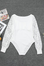 Lace Detail Scoop Neck Long Sleeve Bodysuit - Ladyez