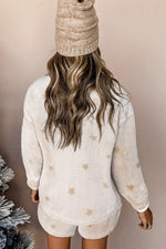 Round Neck Dropped Shoulder Star Print Top and Shorts Lounge Set - Ladyez