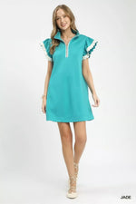 Umgee Zip-Neck Flutter Sleeve Dress