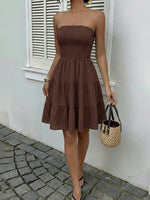 Smocked Strapless Tiered Ruffle Mini Dress