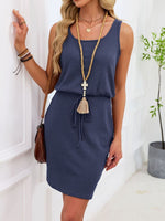 Casual Sleeveless Drawstring Waist Knit Dress
