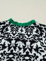 Damask Print Ruffled Color Block Detail Half Sleeve Blouse