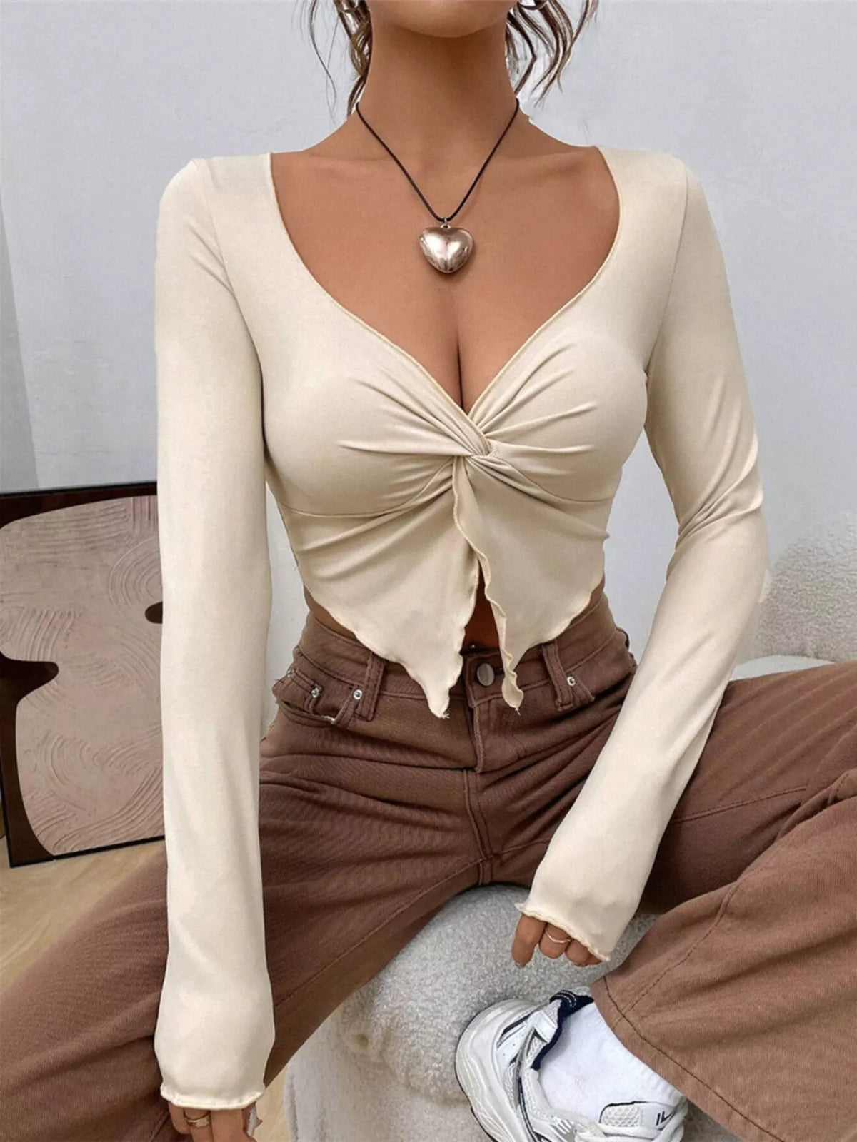 Twisted Front Long Sleeve T-Shirt