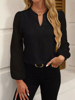 Notched Balloon Sleeve Blouse