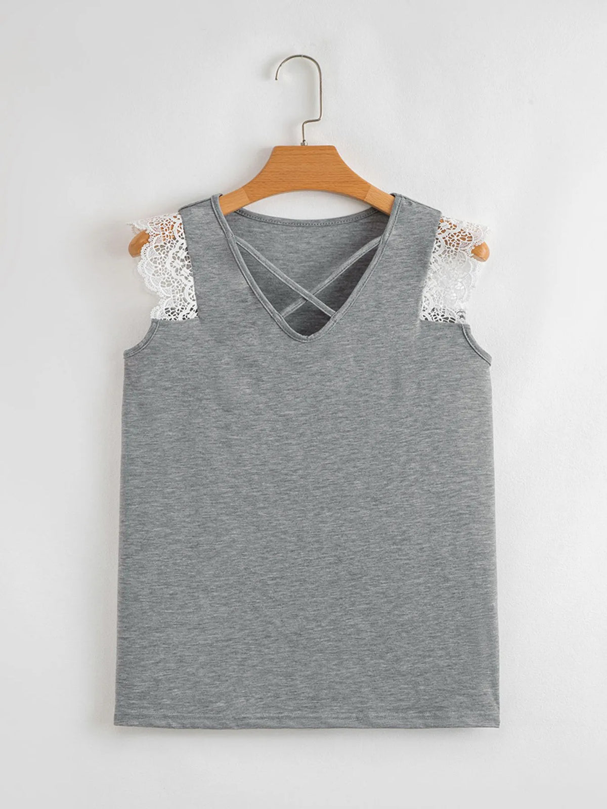 Lace Trim Cross-Front V-Neck Tank Top