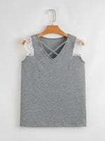 Lace Trim Cross-Front V-Neck Tank Top