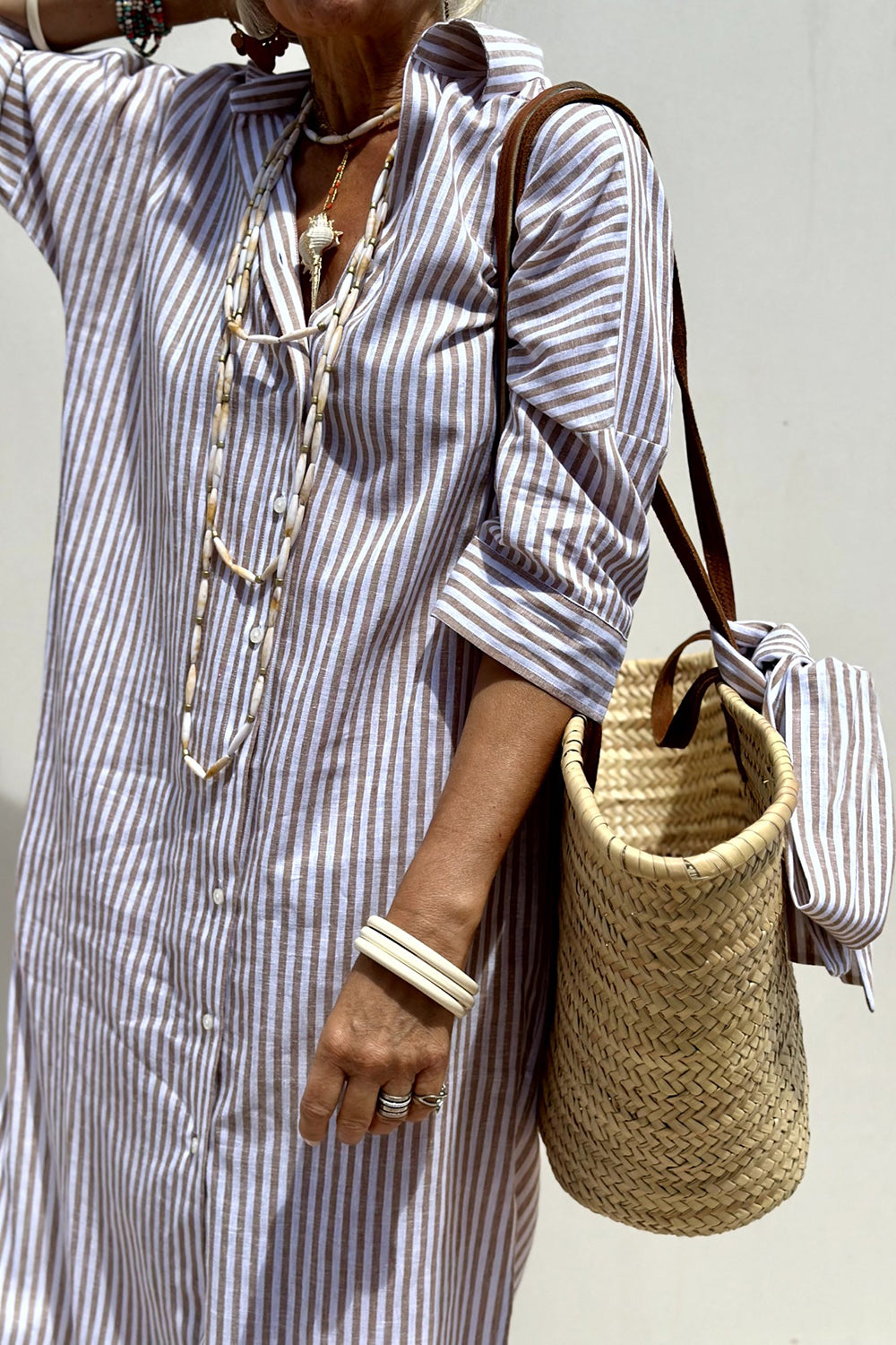 Tied Button Up Three-Quarter Sleeve Dress - Ladyez
