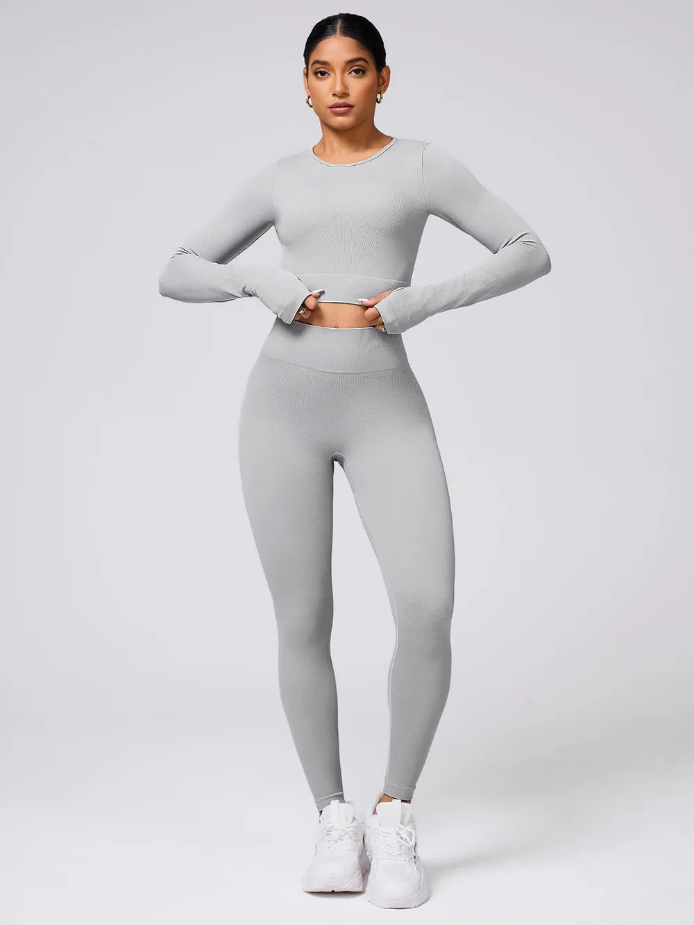 Back Crisscross Round Neck Long Sleeve Top and Leggings Active Set - Ladyez