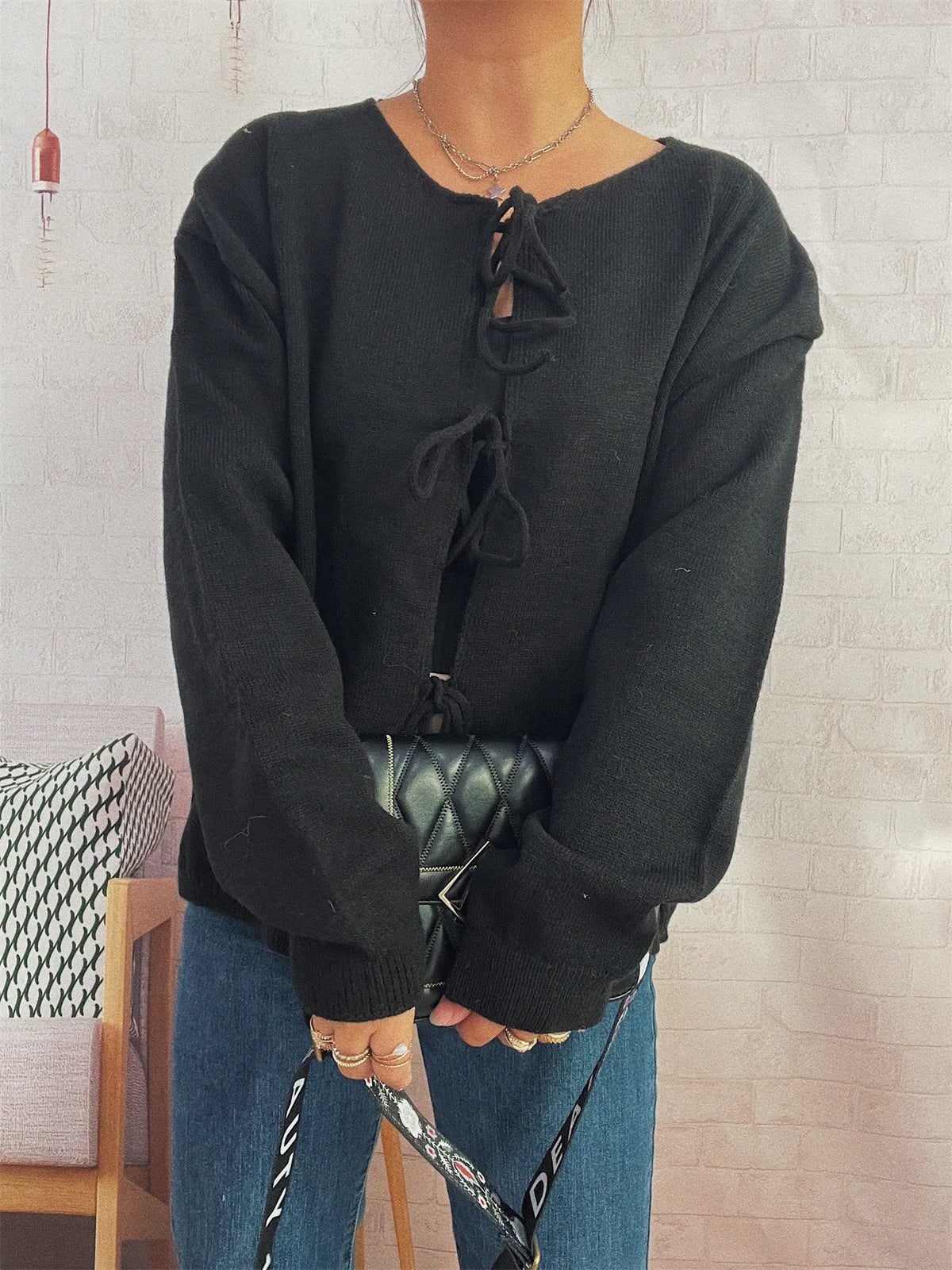 Tie Front Drop Shoulder Cardigan