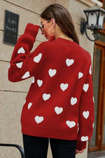 Heart Pattern Lantern Sleeve Round Neck Tunic Sweater