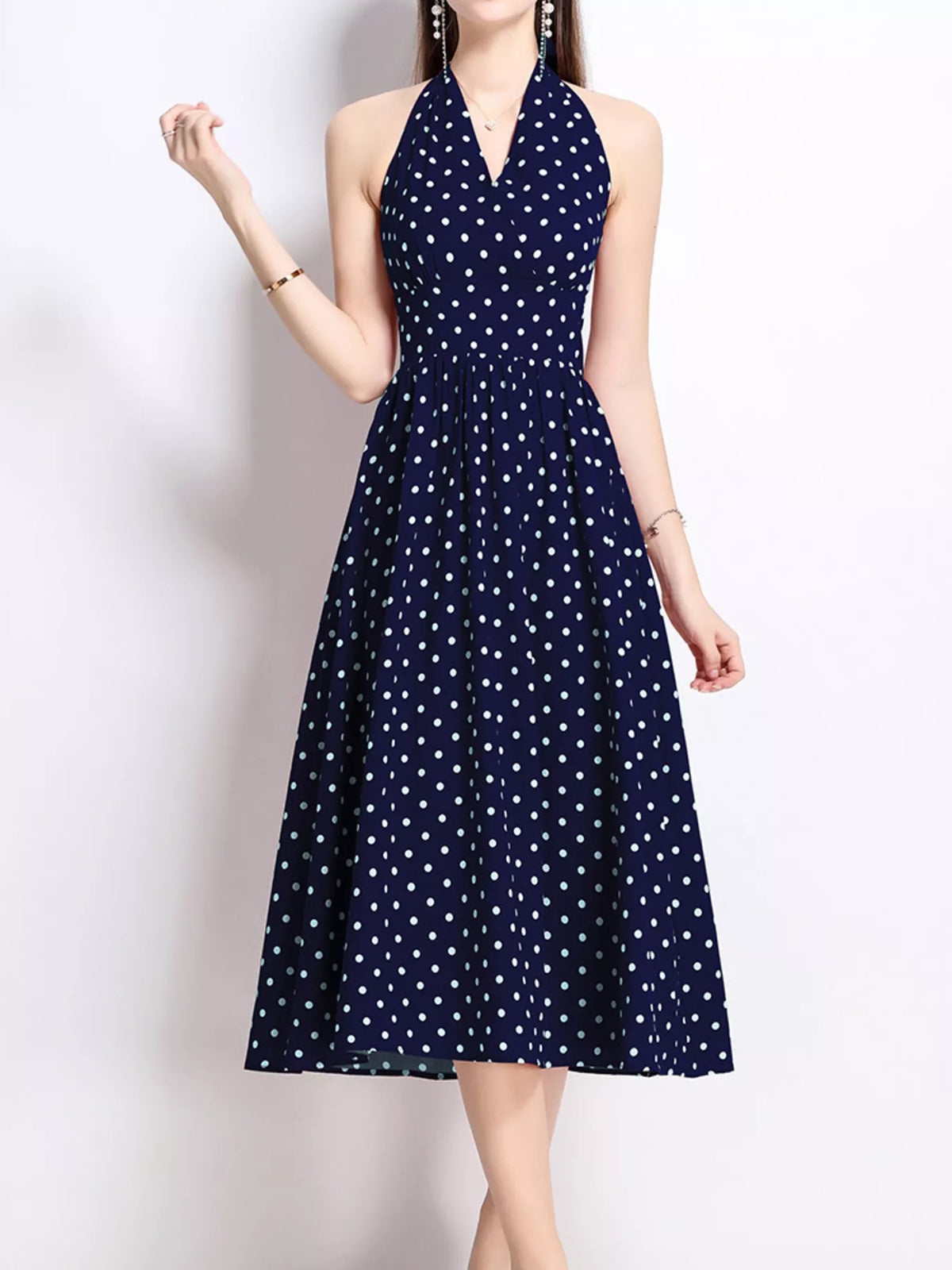 Polka Dot Halter Neck Midi Dress
