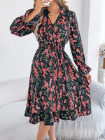 Floral Print Ruffle Hem Flounce Sleeve A-Line Dress