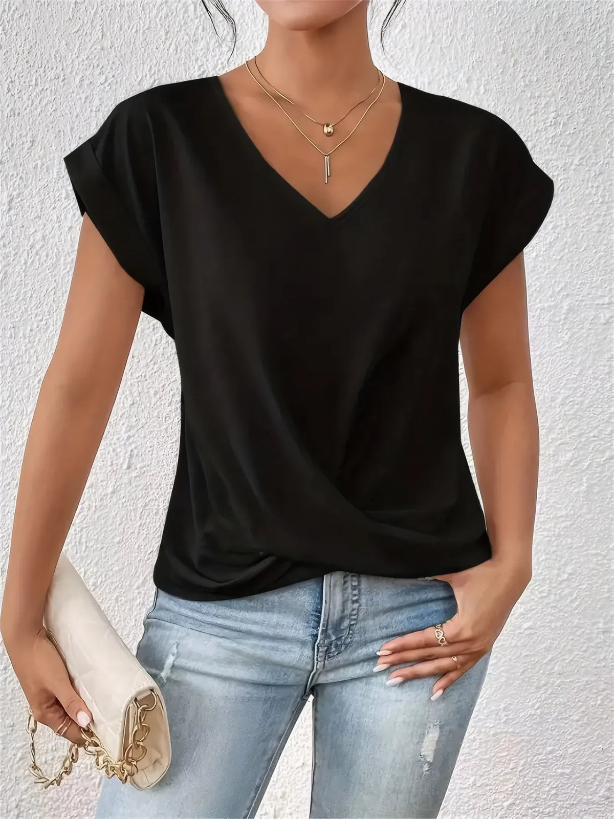 V-Neck Twist Front Top - Ladyez