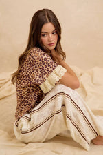 BiBi Leopard and Eyelet Lace Ruffled Top and Shorts Set