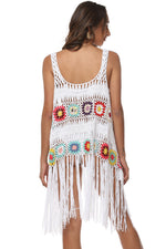 Openwork Fringe Detail Embroidery Sleeveless Cover-Up - Ladyez