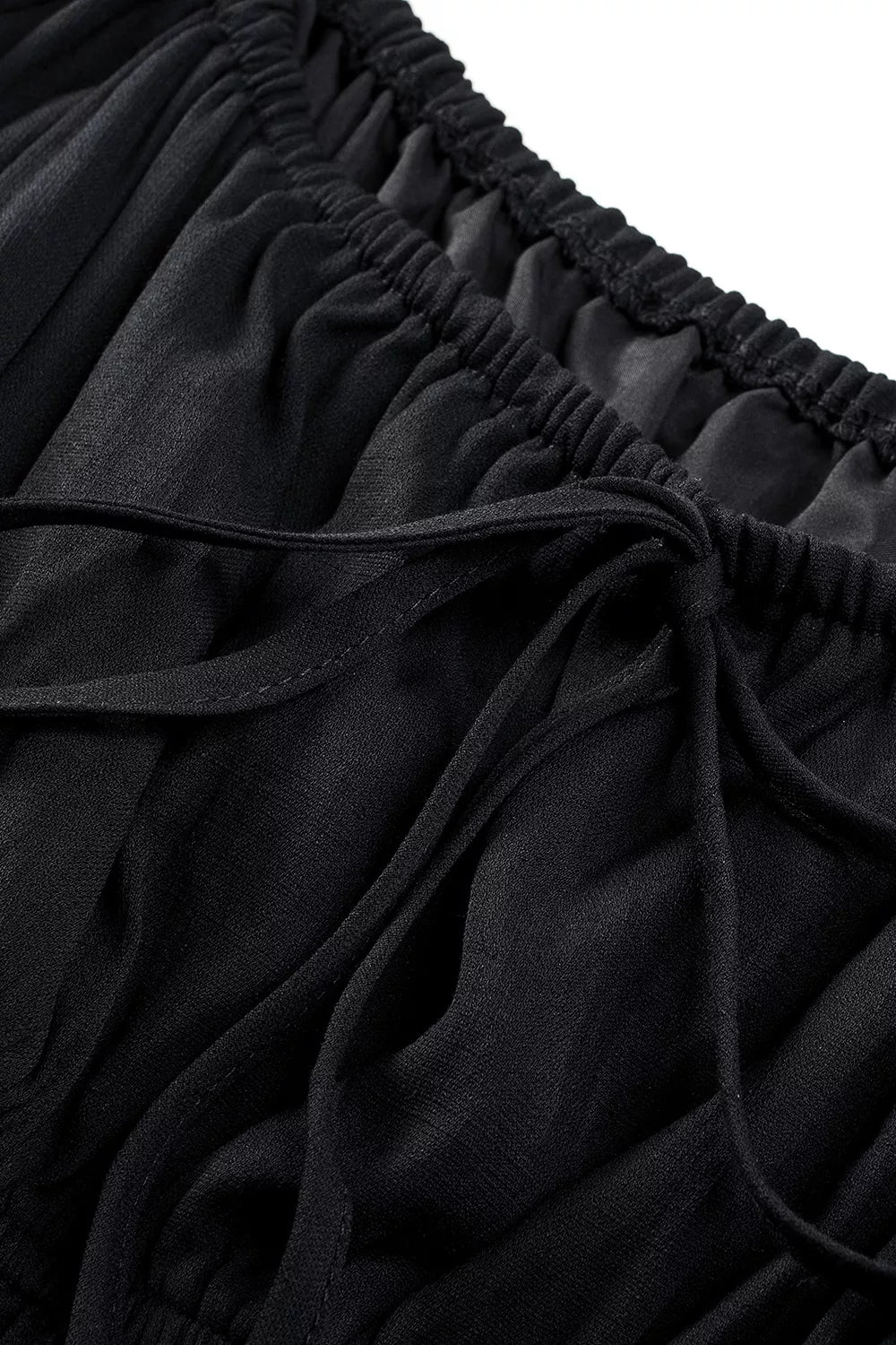 Solid Color Long Sleeve Shirred Drawstring Ruffle Mini Dress
