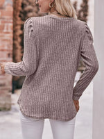 Ribbed Knit Puff Sleeve T-Shirt
