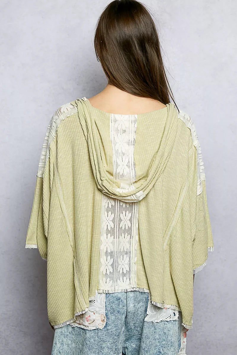 POL Short Sleeve Hoodie Top with Lace Detail