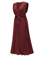 Tied Surplice Cap Sleeve Pleated Dress - Ladyez
