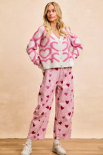 BiBi Textured Heart Buttoned V Neck Cardigan