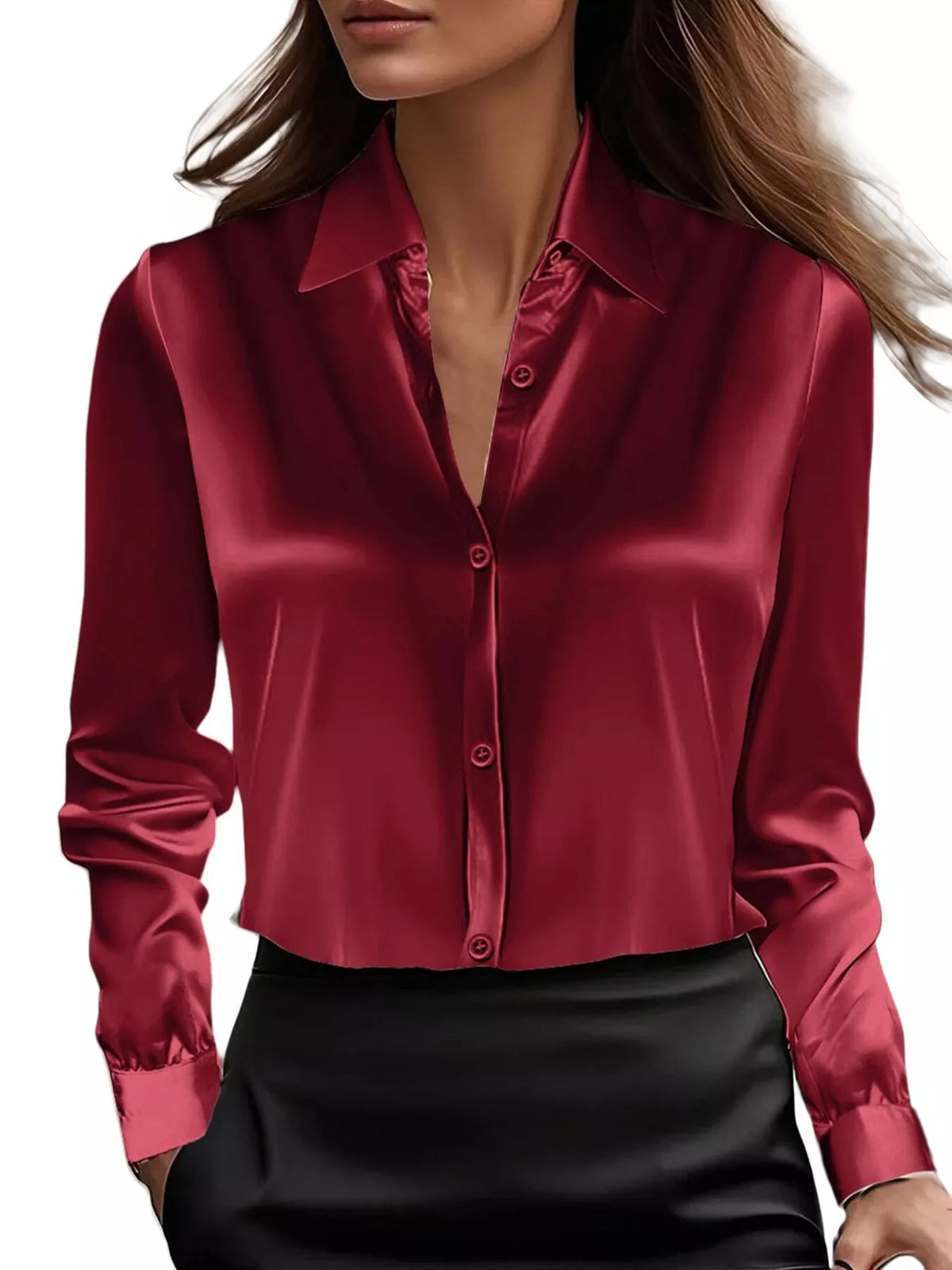Full Size Button Down Collared Neck Long Sleeve Shirt Plus Size
