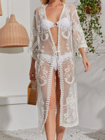 Lace Detail Open Front Longline Cover-Up - Ladyez