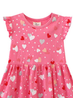 Children's Heart Print Ruffle Sleeve Casual Dress