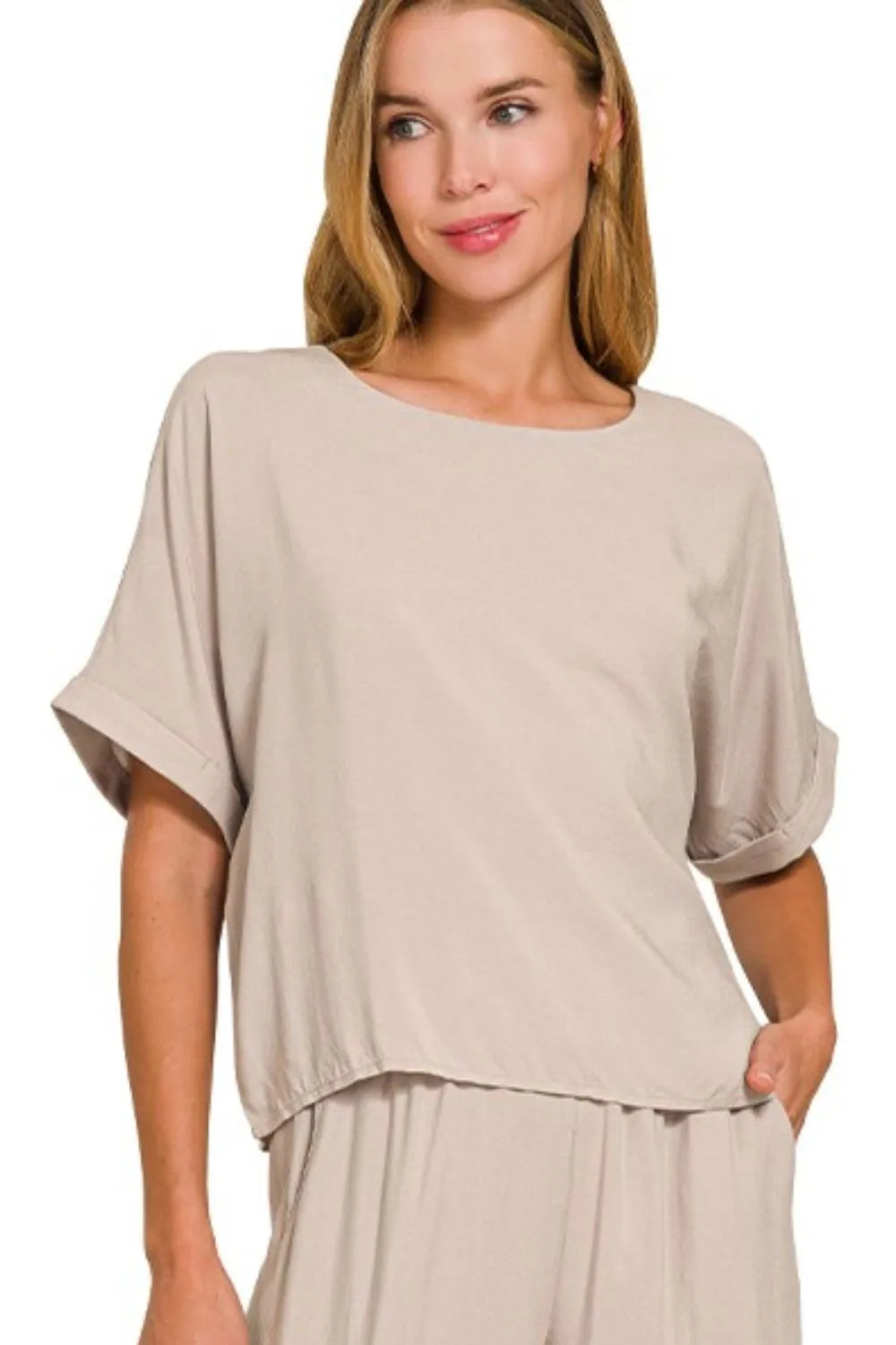 Zenana Round Neck T-Shirt and Wide Leg Pants Set - Ladyez