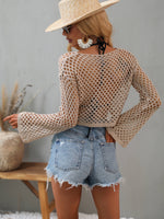 Openwork Flare Sleeve Cropped Cover Up - Ladyez