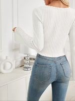 Ribbed Knit Drawstring Long Sleeve T-Shirt