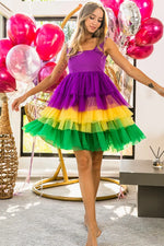 BiBi Mardi Gras Color Block Layered Mesh Tiered Dress - Ladyez