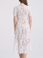 Lace Pearl Neckline Midi Dress
