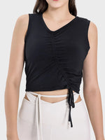 Millennia Drawstring Ruched Wide Strap Active Tank - Ladyez