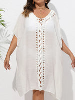 Crochet Trim V-Neck Beach Cover Up Dress - Ladyez