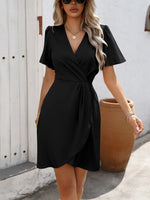 Surplice Short Sleeve Mini Dress - Ladyez