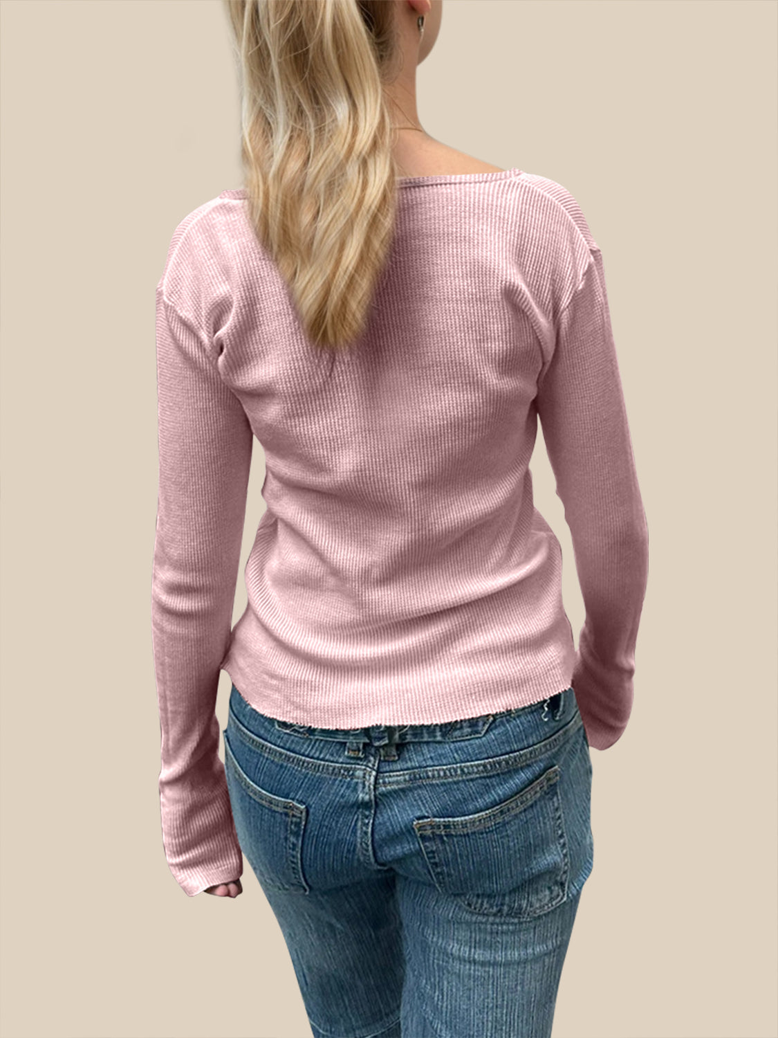 Devine Quarter Button Long Sleeve T-Shirt - Ladyez