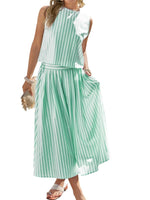 Striped Sleeveless Top and Midi Skirt Set