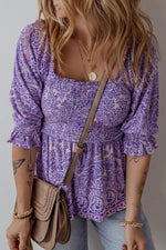 Printed Square Neck Half Sleeve Blouse