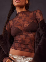 Lace Mock Neck Long Sleeve Blouse - Ladyez