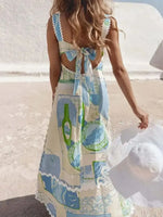 Tied Back Printed Maxi Dress - Ladyez