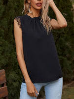 Lace Detail Ruched Round Neck Tank