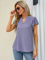 Eyelet Notched Short Sleeve T-Shirt