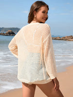 Openwork Dropped Shoulder Long Sleeve Cover-Up - Ladyez
