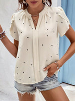 Heart Print Petal Sleeve Blouse