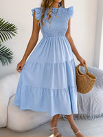 Smocked Ruffled Cap Sleeve Dress