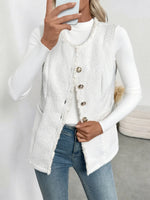 Textured Button-Front Vest with Raw Edge