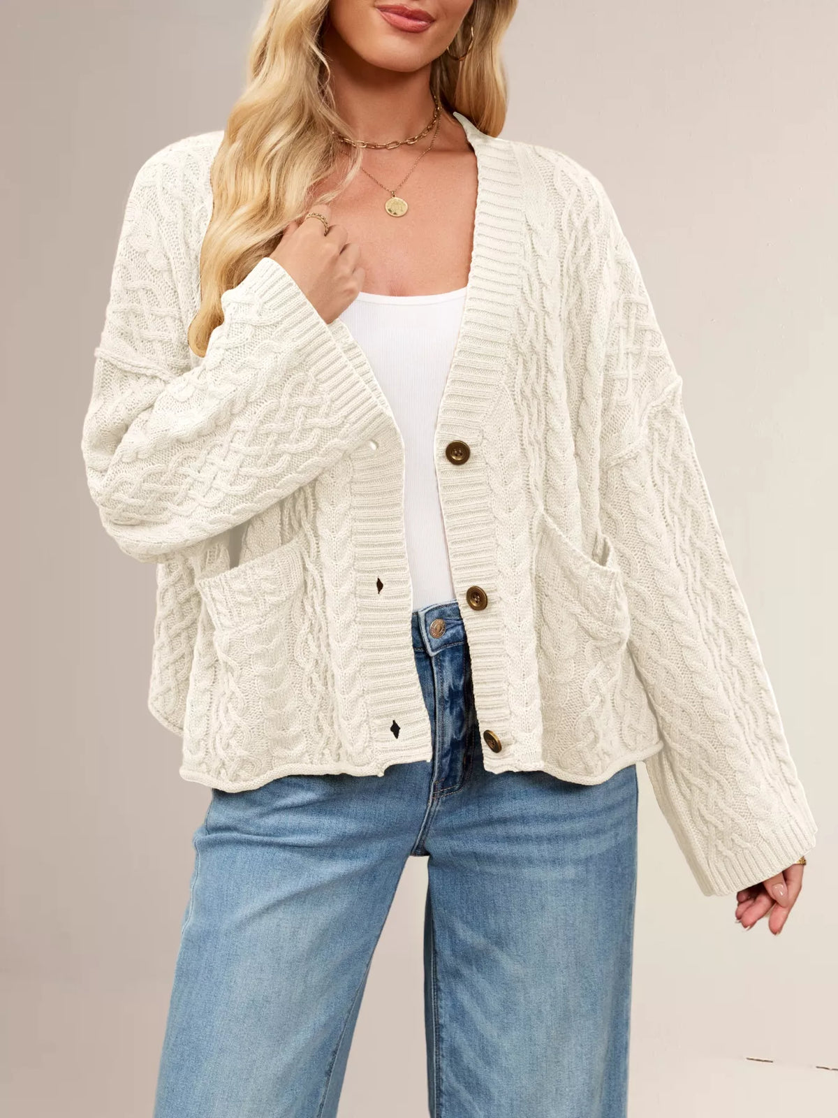 Cable Knit Button-Down Cardigan